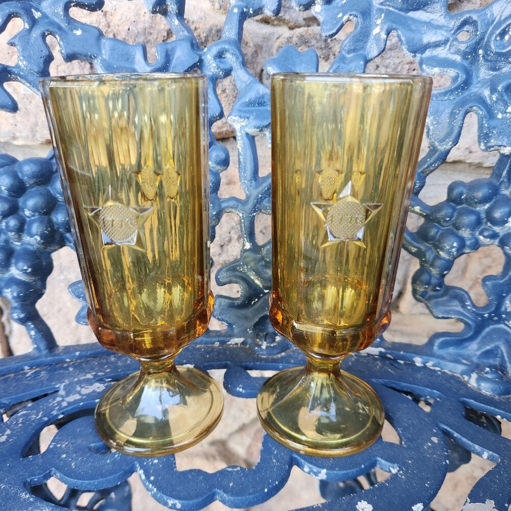 Federal Glass Bicentennial Footed Amber Star 1776-1976 Tumbler Glass